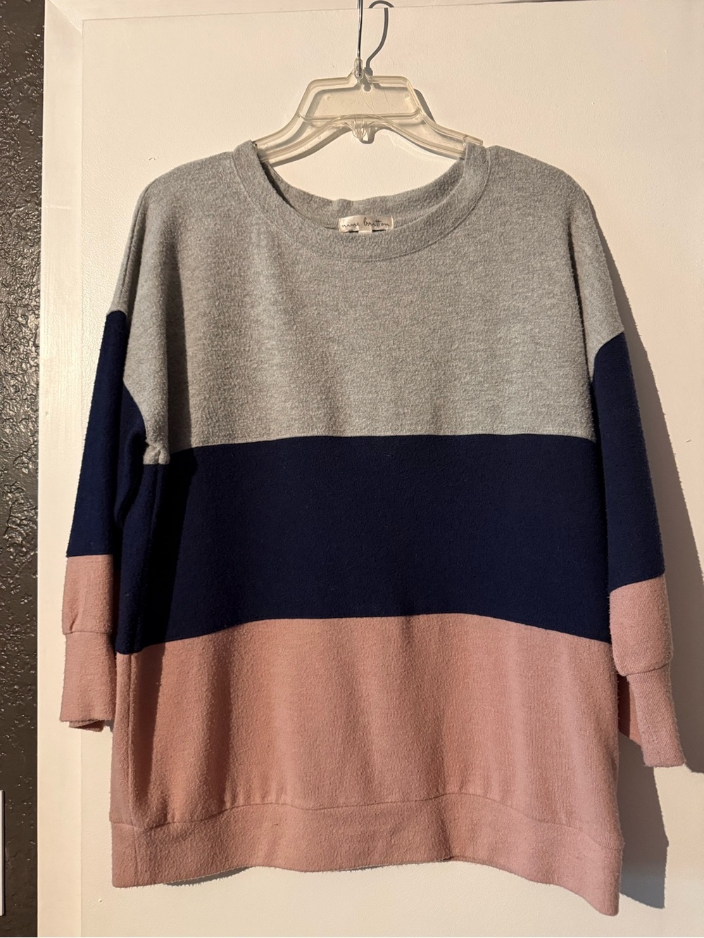 nine britton Colorblock Crewneck Sweater - Gray, Navy & Dusty Pink